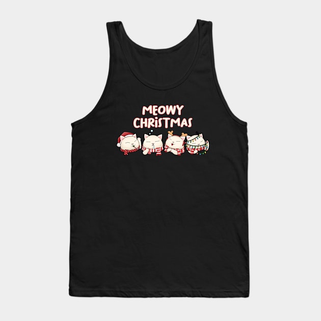 Meowy Christmas Cute Cat wearing Scarf Tank Top by Takeda_Art